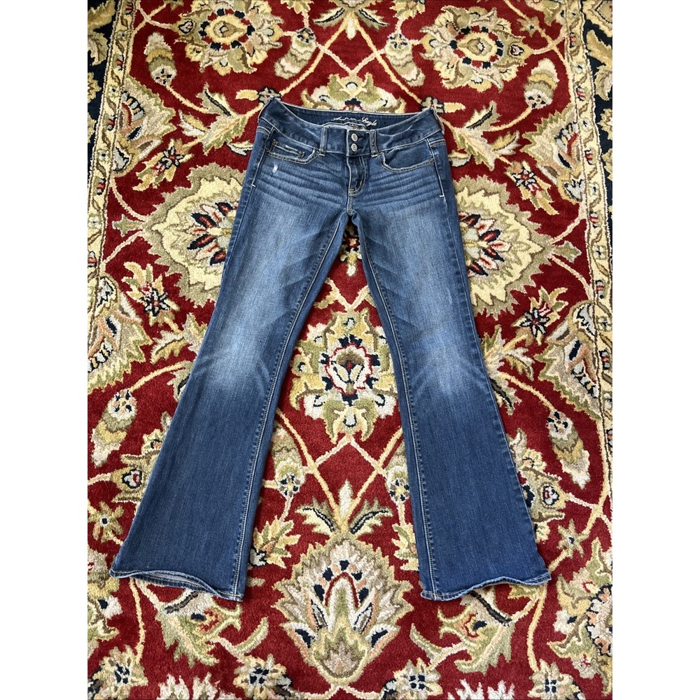 American Eagle Sz 2 Artist Jeans Short Low Rise Flare Stretch Vintage Y2K Denim